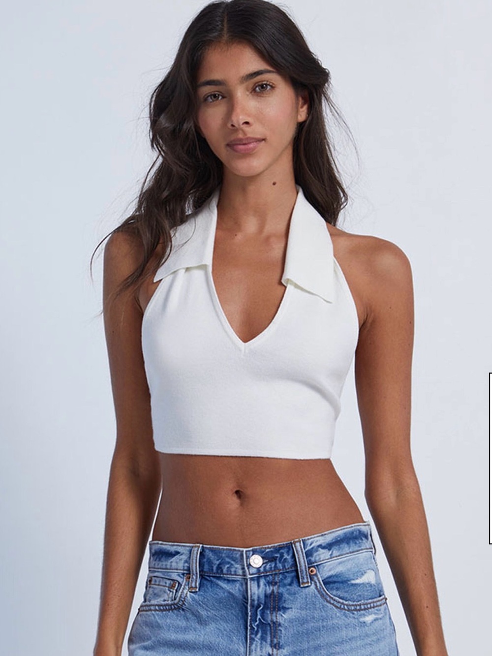WeWoreWhat White Collared V‑Neck Cropped Tank Top - Women